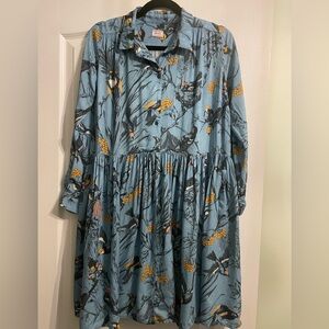 Blue Floral Bird Print Dress